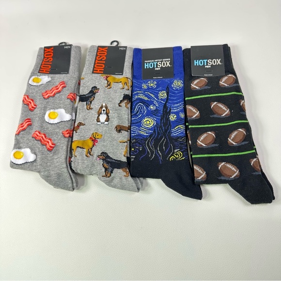 **4 Pairs NWT Men’s Hot Sox Bundle Fun Patterned Socks - Picture 1 of 11